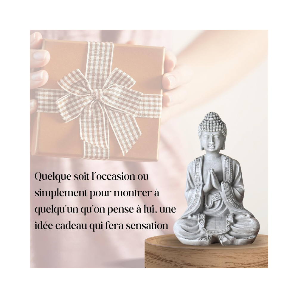 Statue Bouddha Méditation– Décoration Feng Shui Porte-Bonheur Grise 12 cm