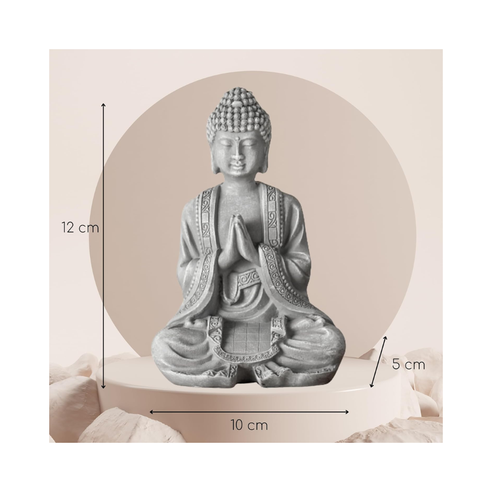 Statue Bouddha Méditation– Décoration Feng Shui Porte-Bonheur Grise 12 cm