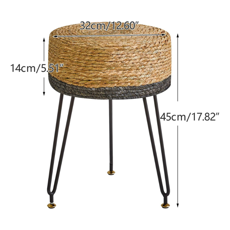 Tabouret seagrass et pieds métal 32x45cm