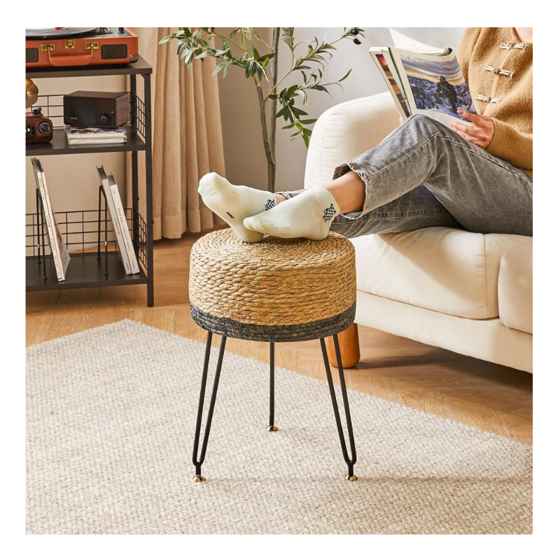 Tabouret seagrass et pieds métal 32x45cm