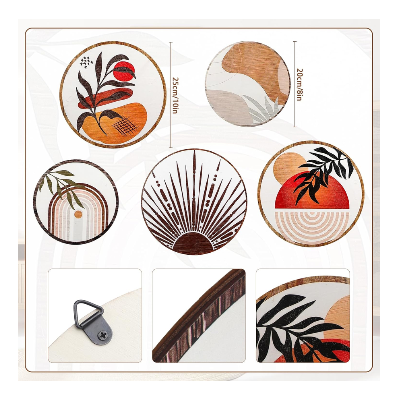 Lot de 5 tentures en bois et motifs floraux