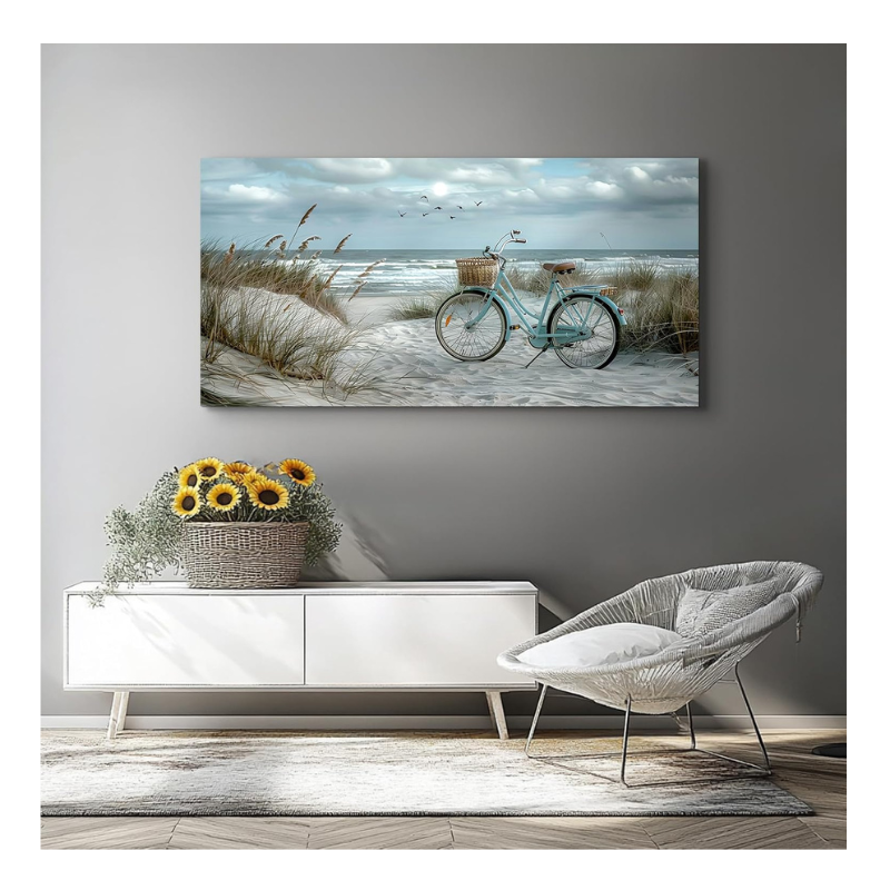 Grande toile vélo en bord de mer 100x50cm
