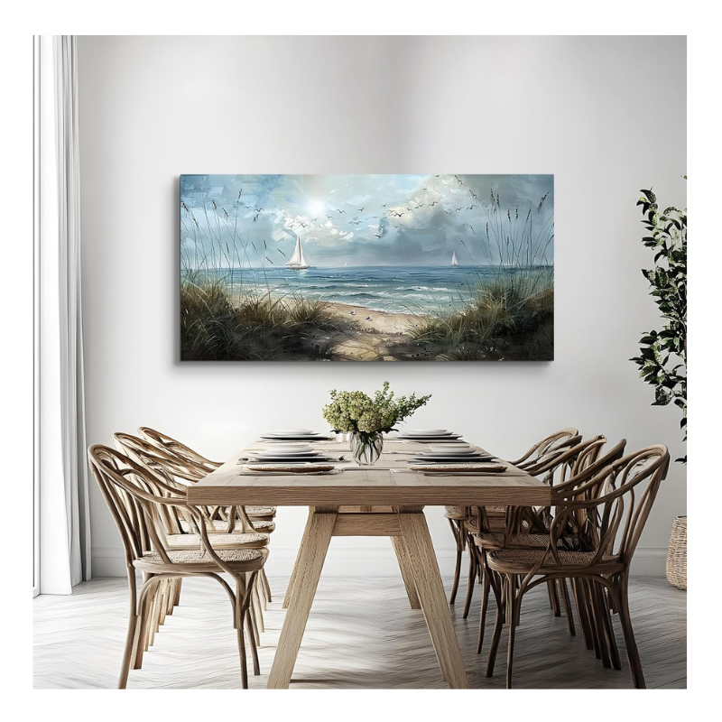 Grande toile bord de mer bâteau à voile 100x50cm