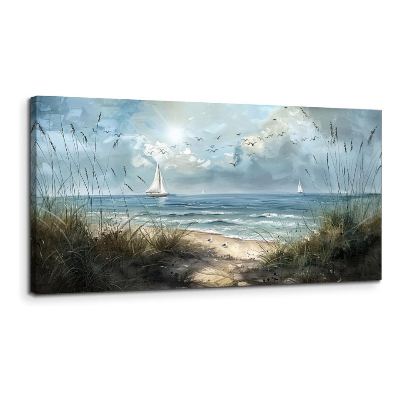 Grande toile bord de mer bâteau à voile 100x50cm