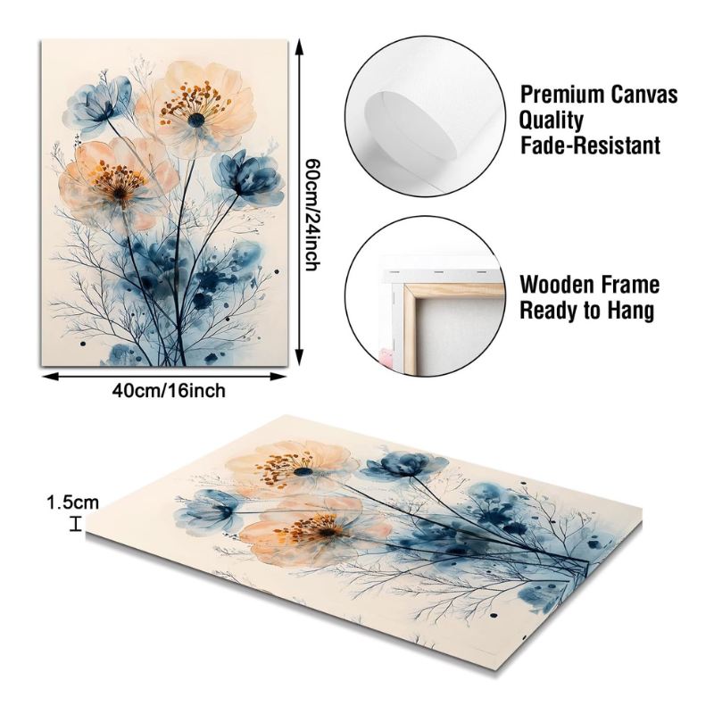 Lot 3 toiles aquarelle fleurs 40x60cm