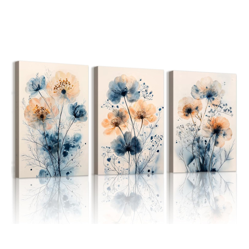 Lot 3 toiles aquarelle fleurs 40x60cm