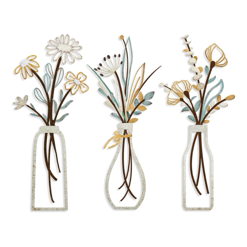 Lot de 3 déco fleurs en métal