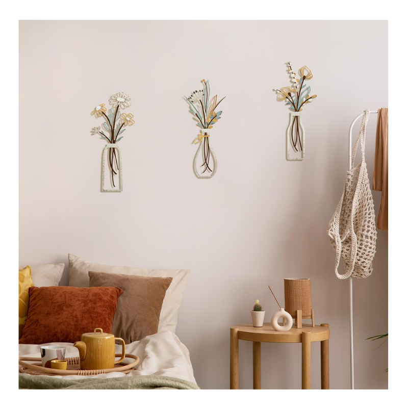 Lot de 3 déco fleurs en métal