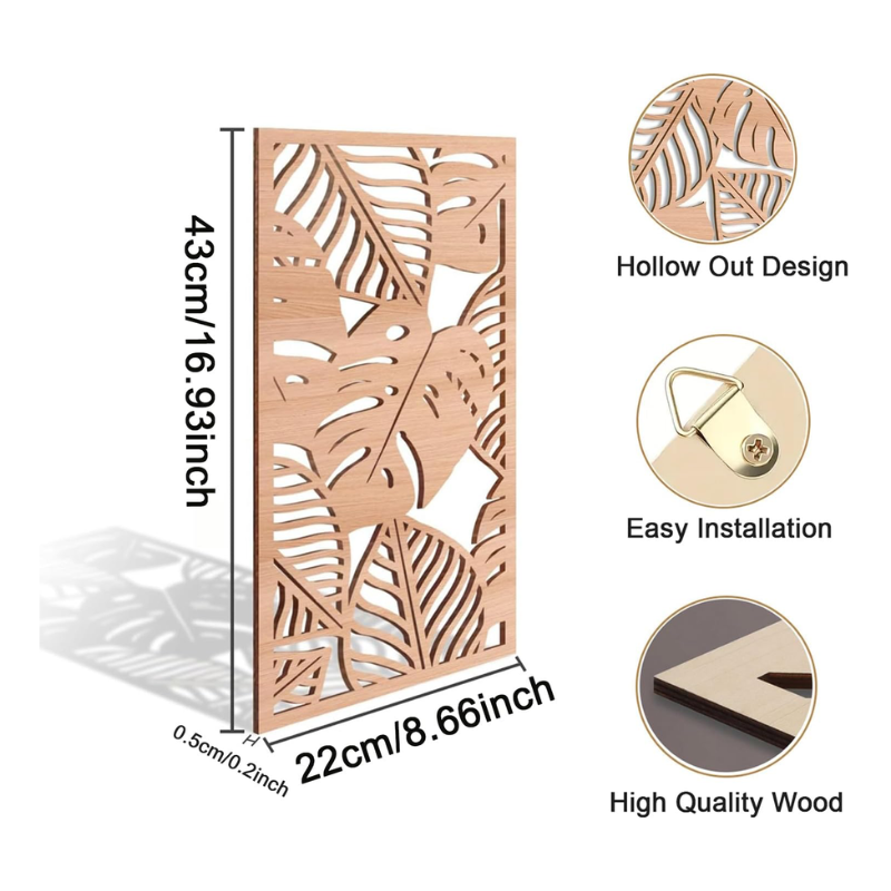 Lot de 3 panneaux en bois - feuilles tropicales