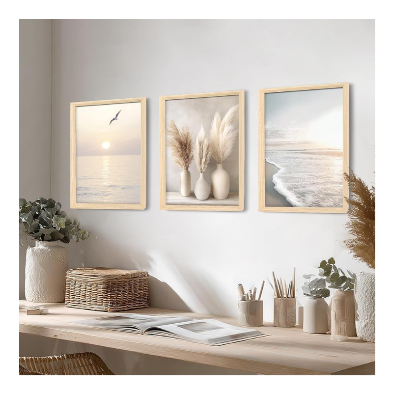 Lot 3 tableaux plage et plante 30x40cm