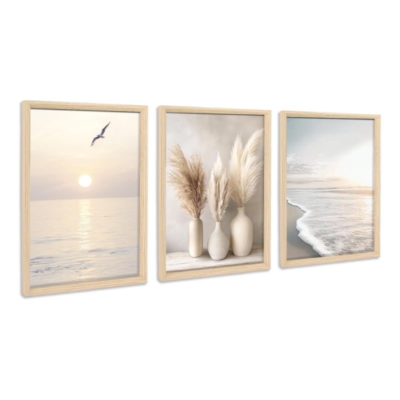 Lot 3 tableaux plage et plante 30x40cm