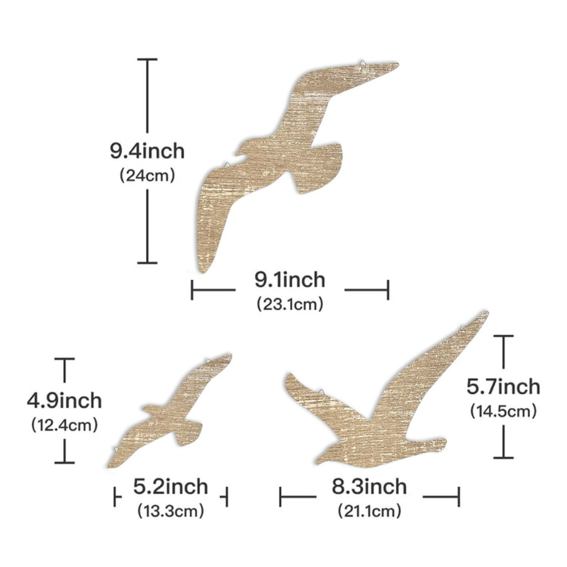 Lot de 3 mouettes murales en bois