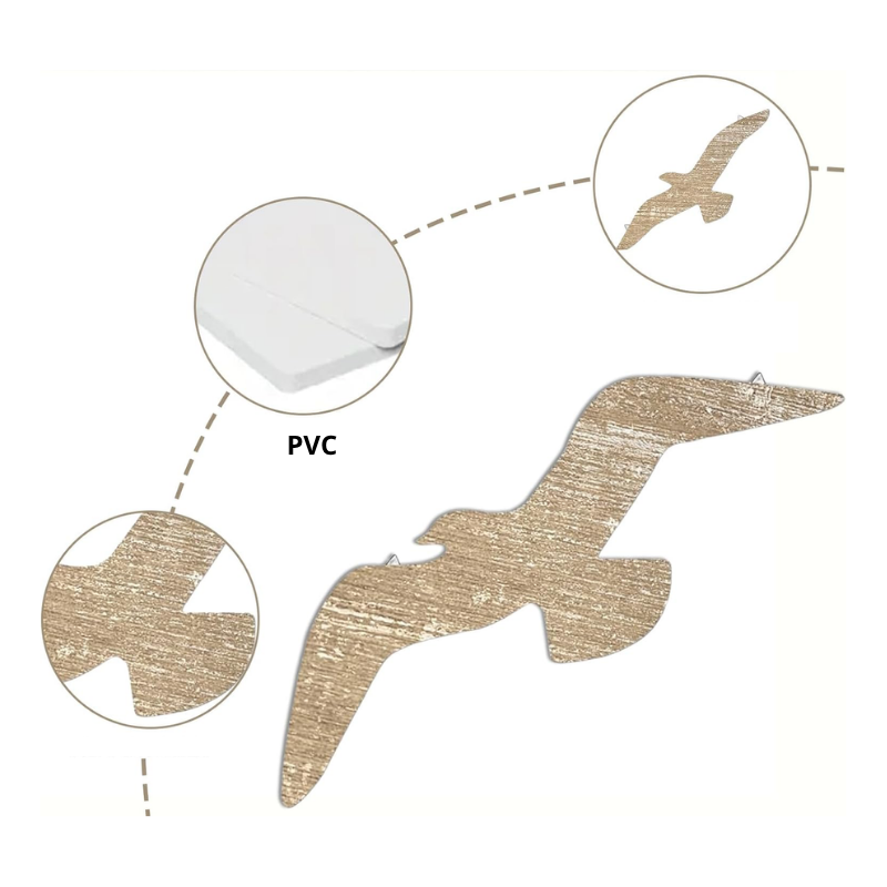 Lot de 3 mouettes murales en bois