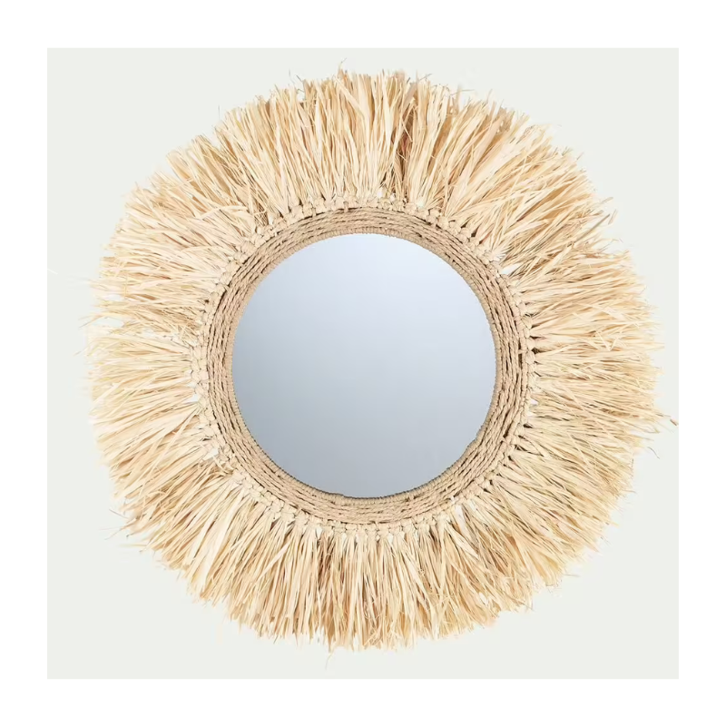 FARO - miroir rond avec franges en raphia