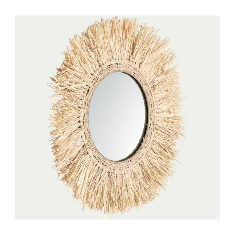 FARO - miroir rond avec franges en raphia