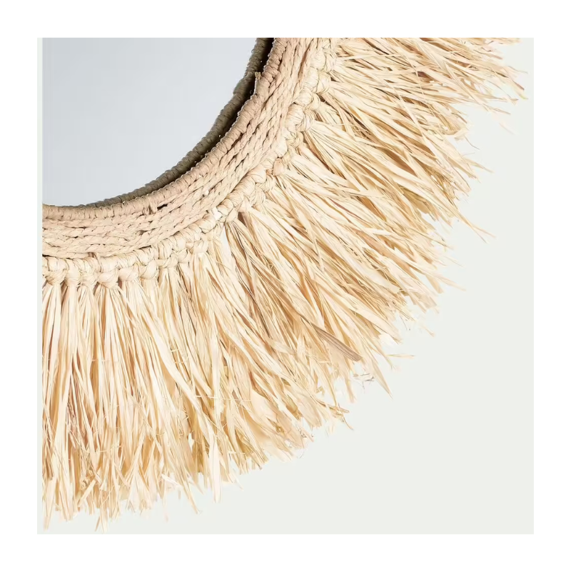 FARO - miroir rond avec franges en raphia