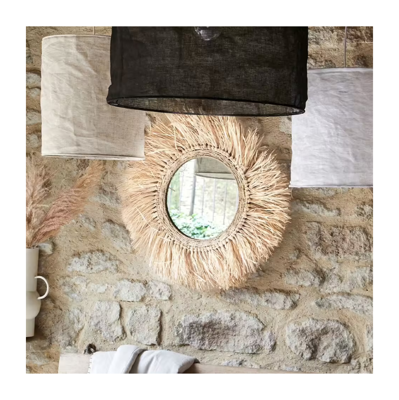 FARO - miroir rond avec franges en raphia