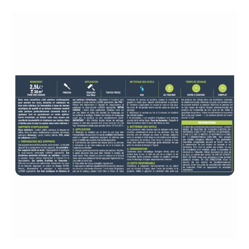 Peinture intérieure satin PARIS - 2,5L LUXENS