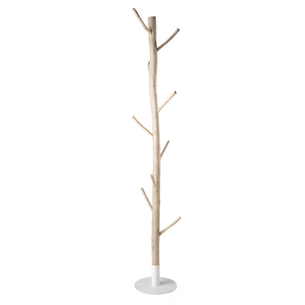 Porte-manteau tronc d'arbre en eucalyptus et métal blanc