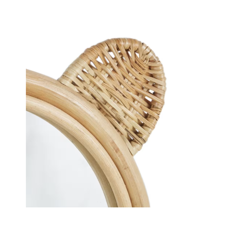 OCTAVE - miroir rond et oreilles en rotin beige