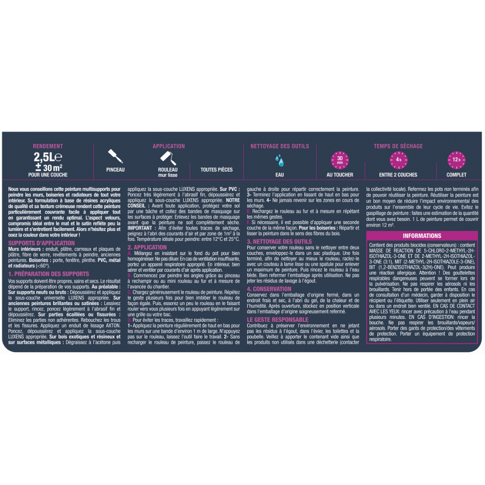 Peinture intérieure velours PAPER 2 - 2.5L LUXENS