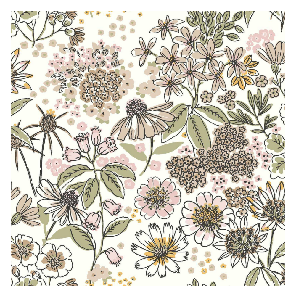 Papier peint intissé Petit bouquet beige, rose et vert