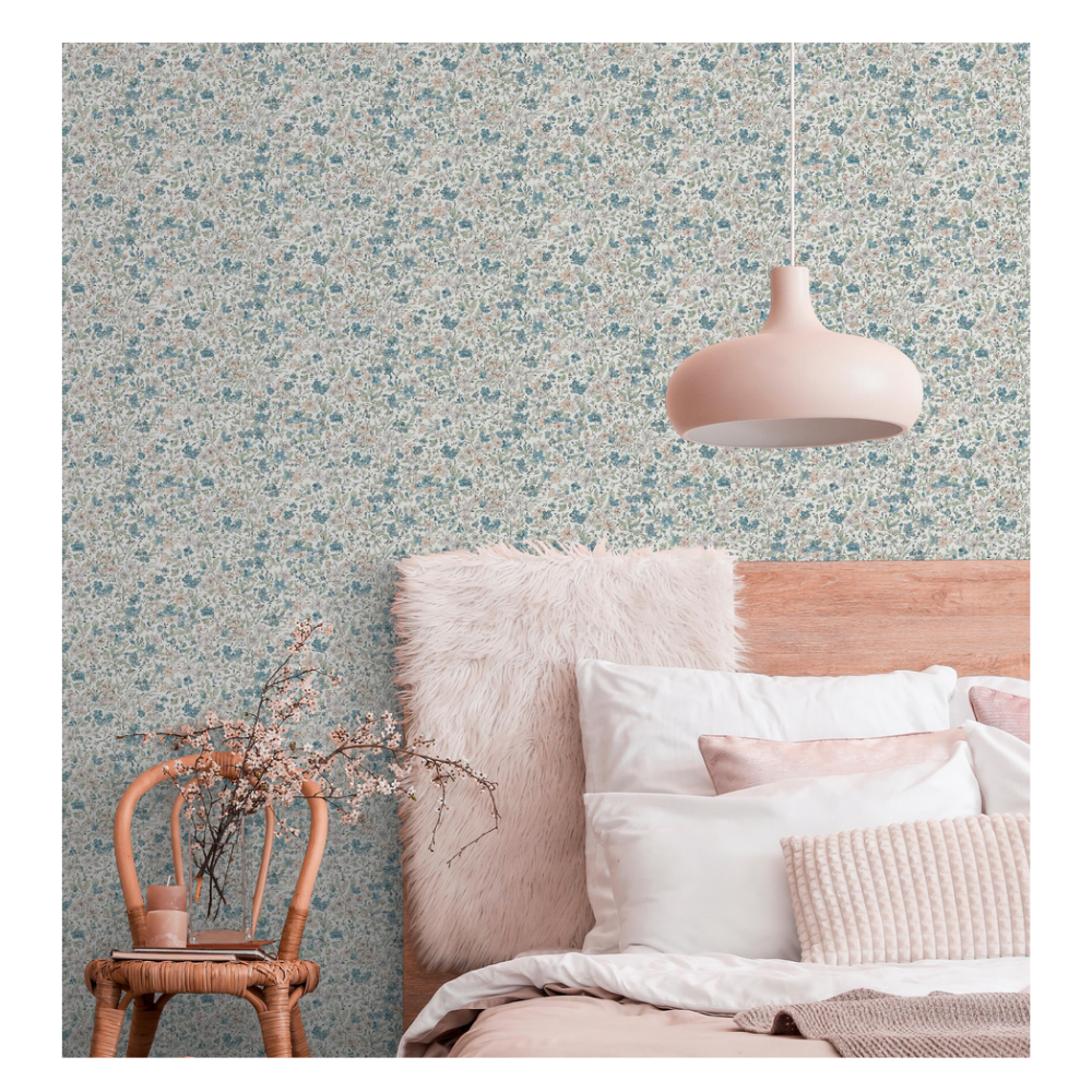 Papier peint intissé Petites fleurs menthe