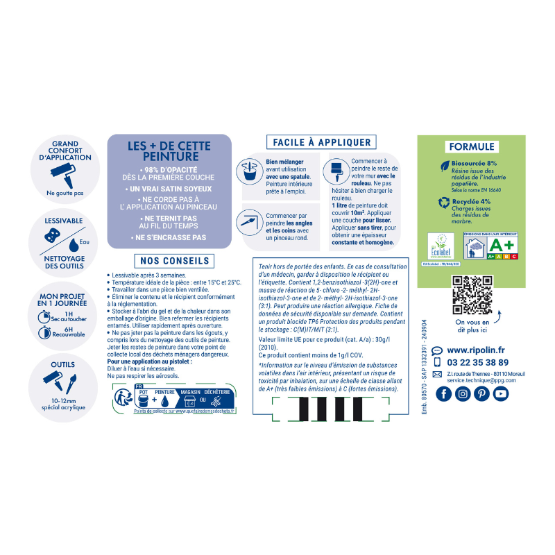 Peinture intérieure satin VIOLET GRUE - 0.5L RIPOLIN