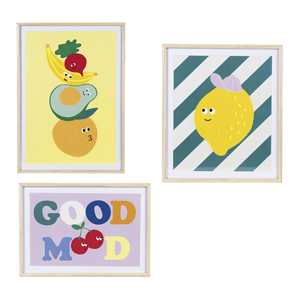 Affiches fruits multicolores x3 - Frutti