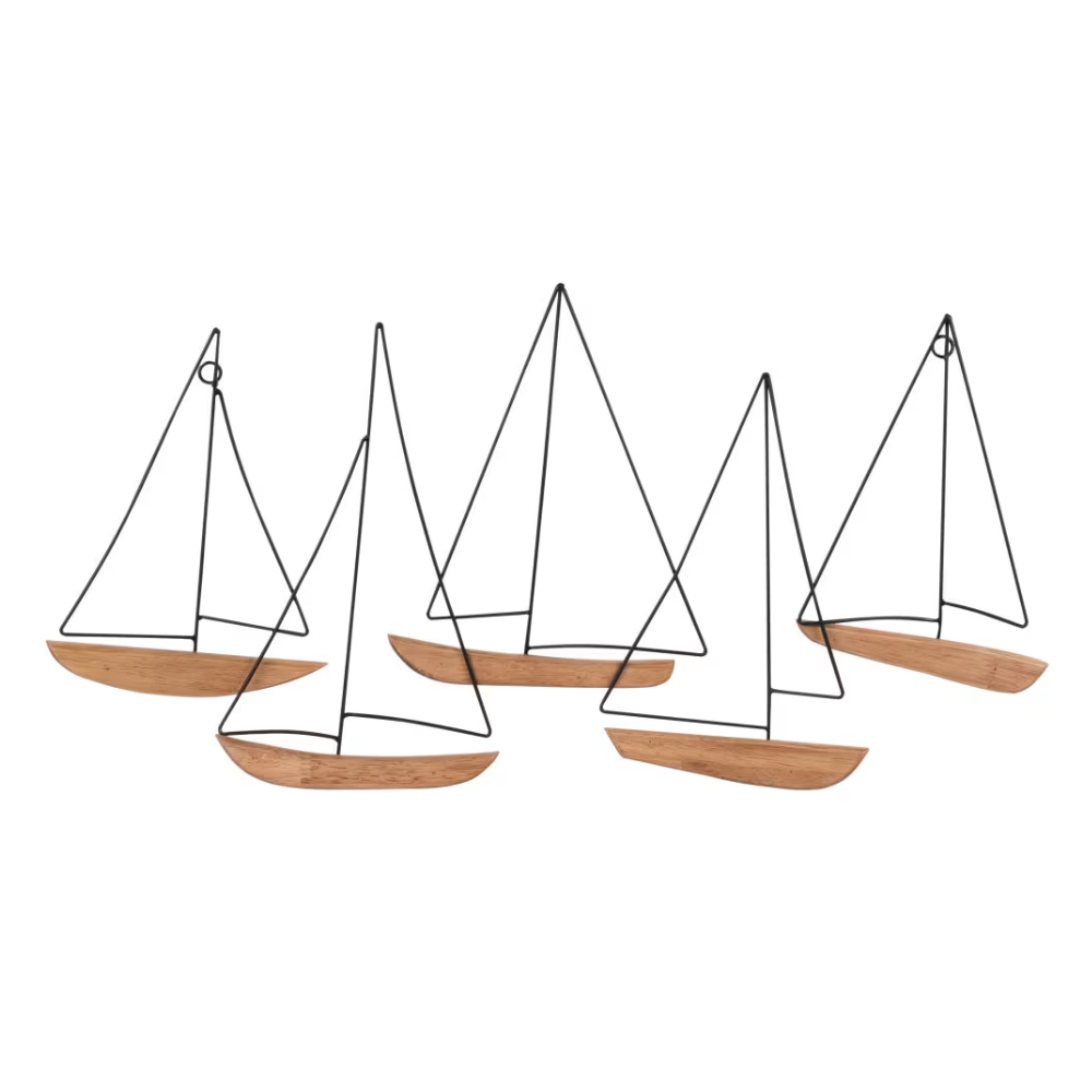 Déco murale bateaux en métal et bois 65x34cm