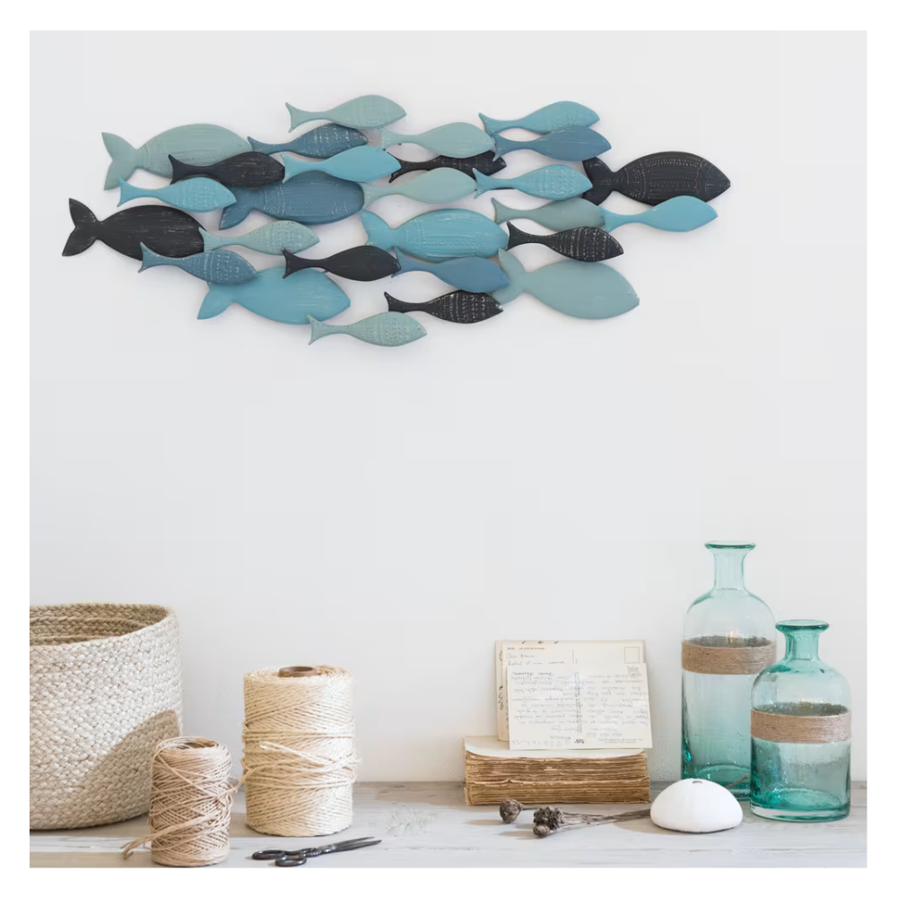 Décoration - banc de poissons en métal 71x26cm