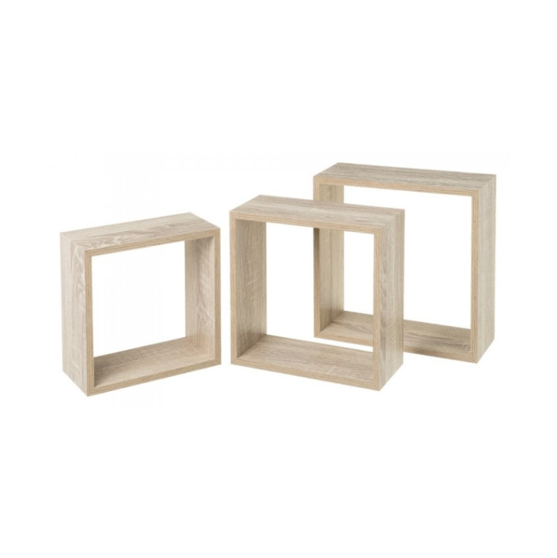 Set de 3 étagères murales carrés en bois