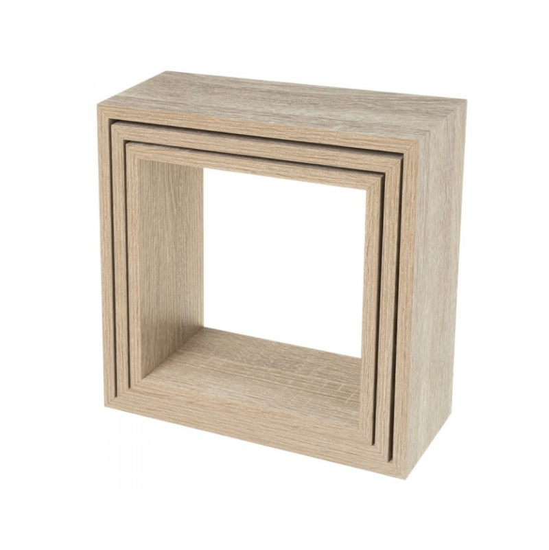 Set de 3 étagères murales carrés en bois