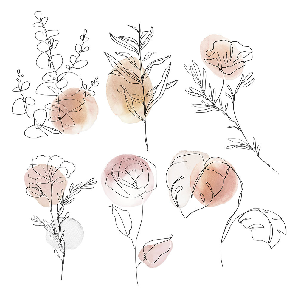 Sticker végétation aquarelle line art