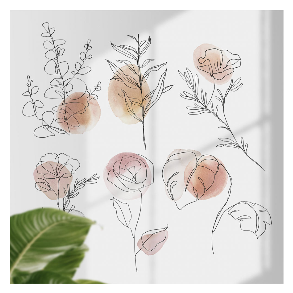 Sticker végétation aquarelle line art