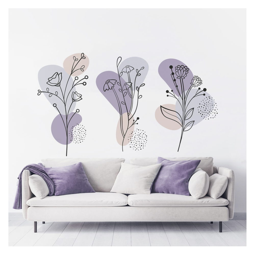 Stickers fleurs minimalistes violet pastel