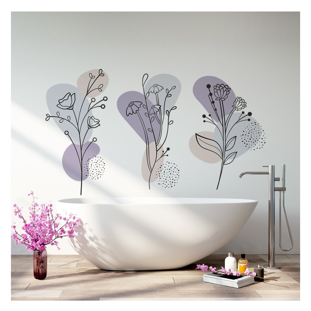 Stickers fleurs minimalistes violet pastel