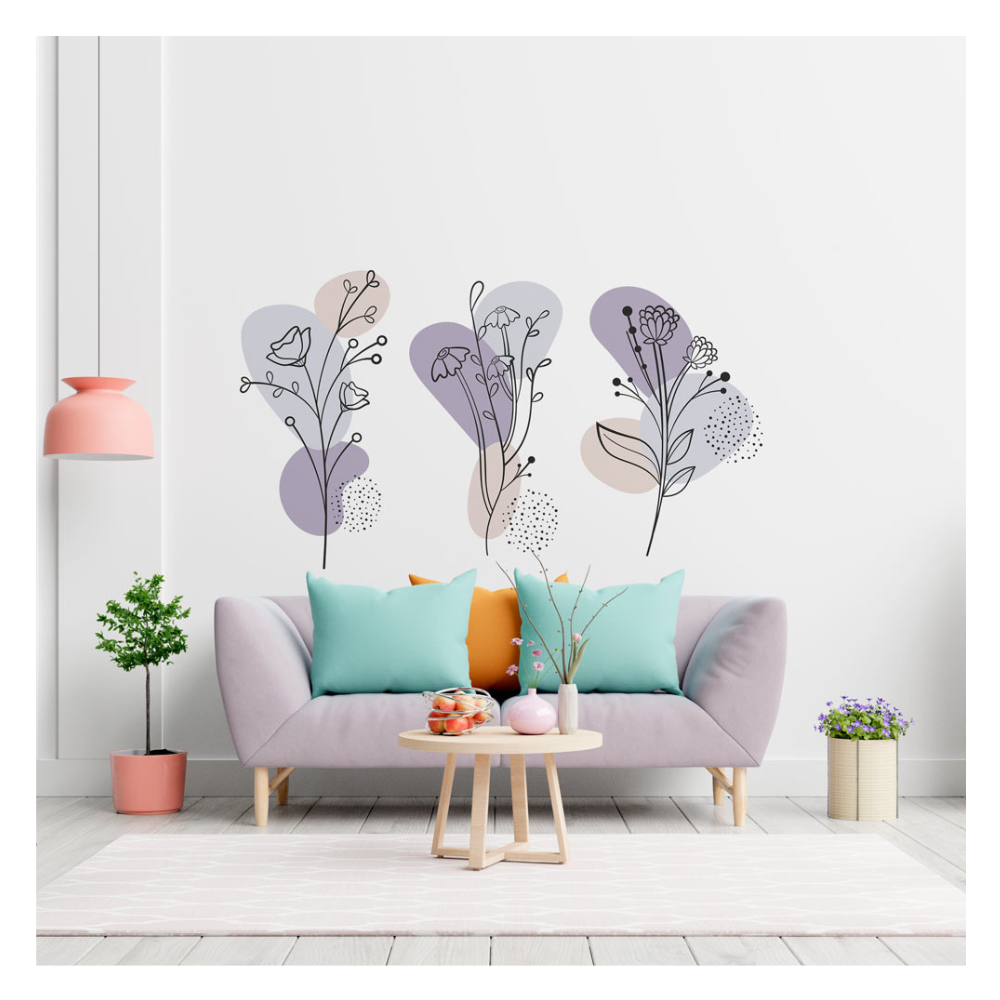 Stickers fleurs minimalistes violet pastel