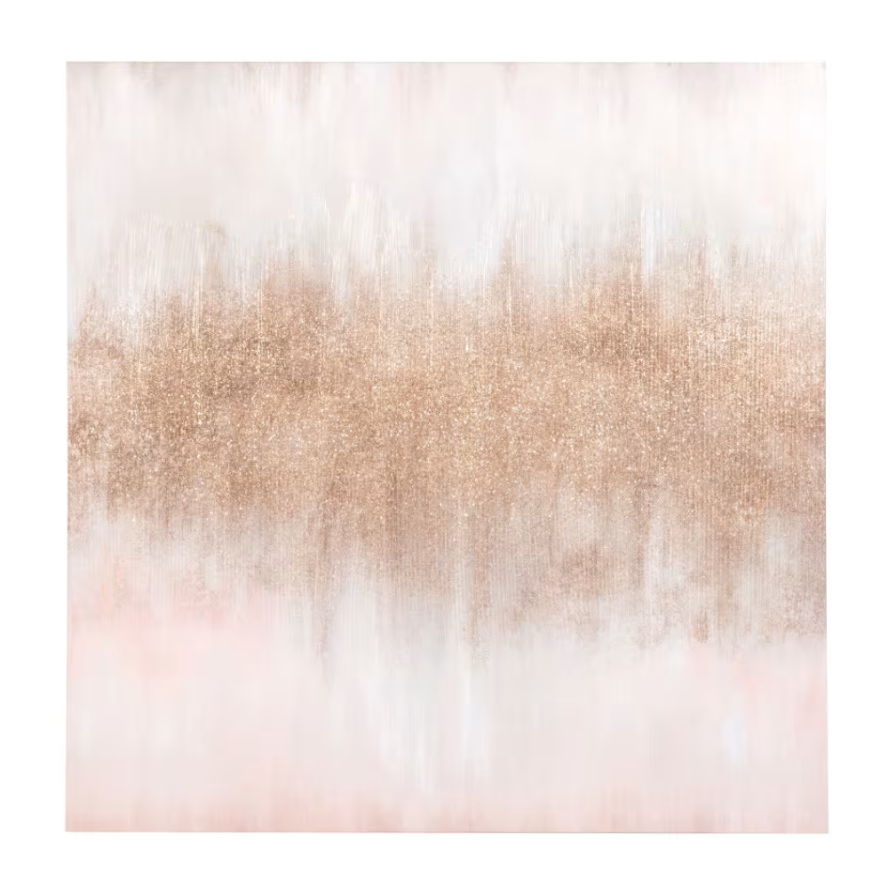 Toile dorée, blanche et rose - 60x60