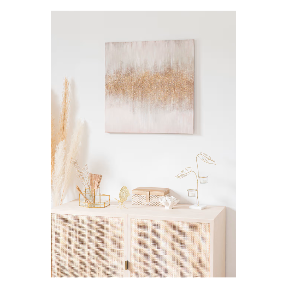 Toile dorée, blanche et rose - 60x60