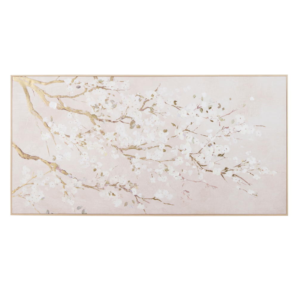 Toile imprimée et peinte beige et dorée - 132x67 - NAMOS