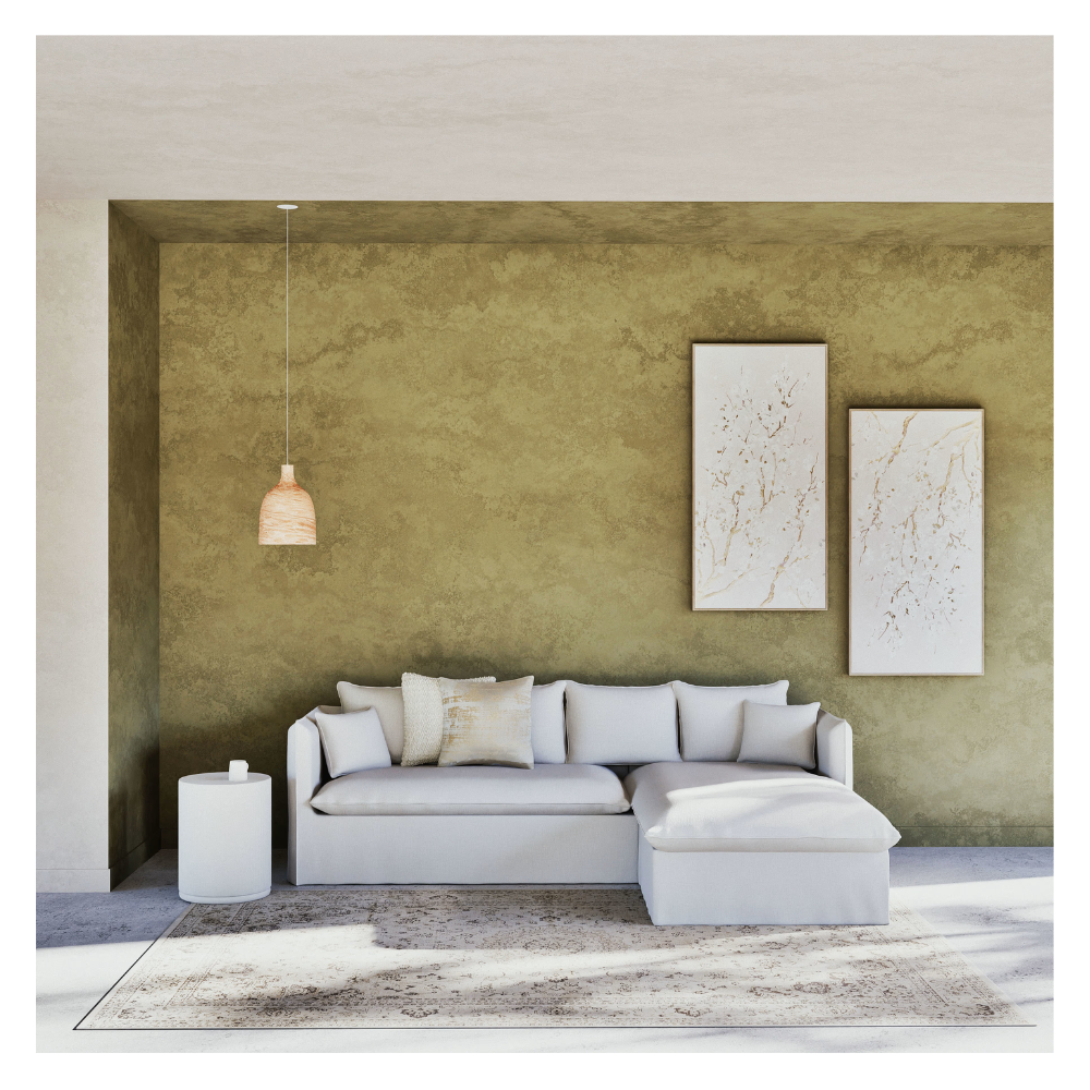 Toile imprimée et peinte beige et dorée - 132x67 - NAMOS