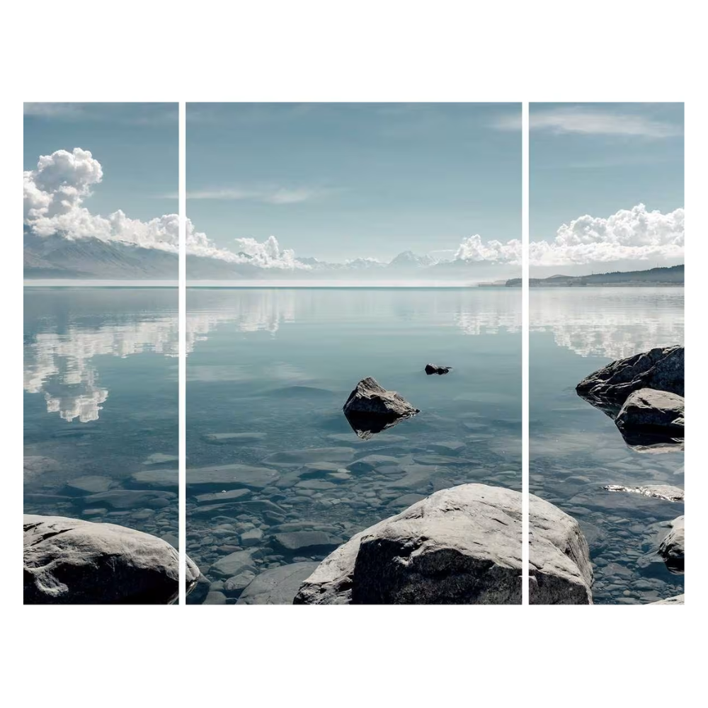 Triptyque sur toile rivière et rocher - 125x97cm